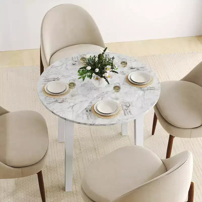 Costway 35 Kitchen Table Round Dining Table w/ Marble-textured Veneer Tabletop