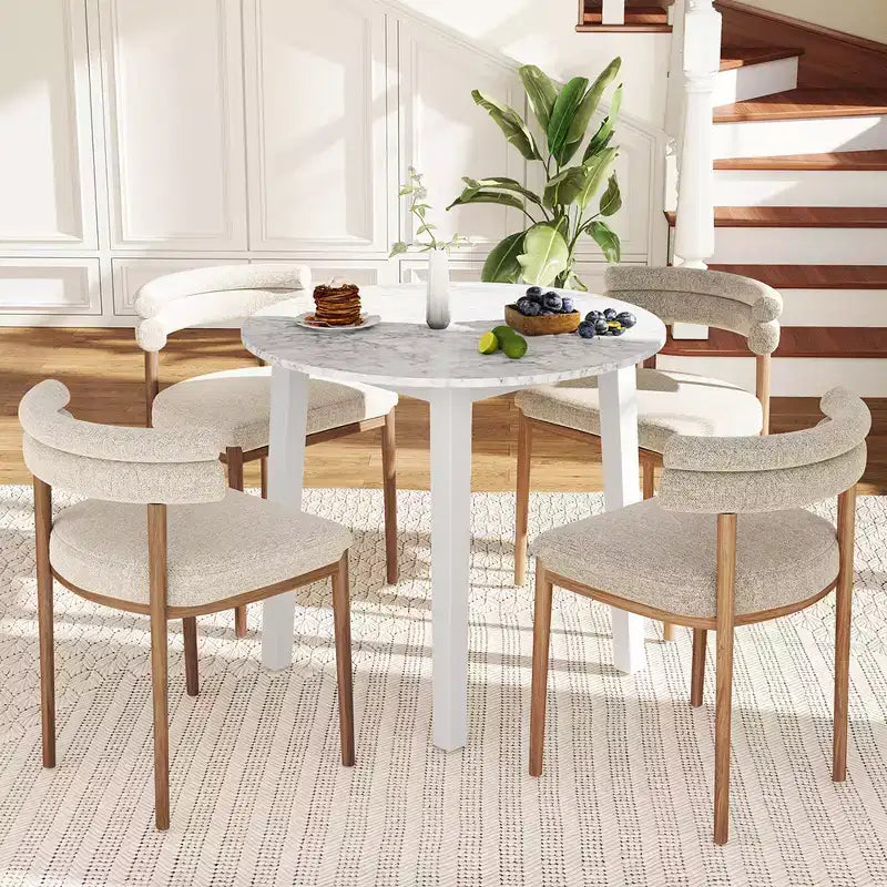 Costway 35 Kitchen Table Round Dining Table w/ Marble-textured Veneer Tabletop