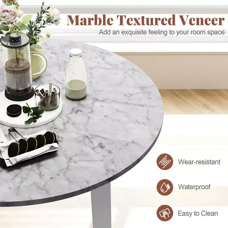 Costway 35 Kitchen Table Round Dining Table w/ Marble-textured Veneer Tabletop