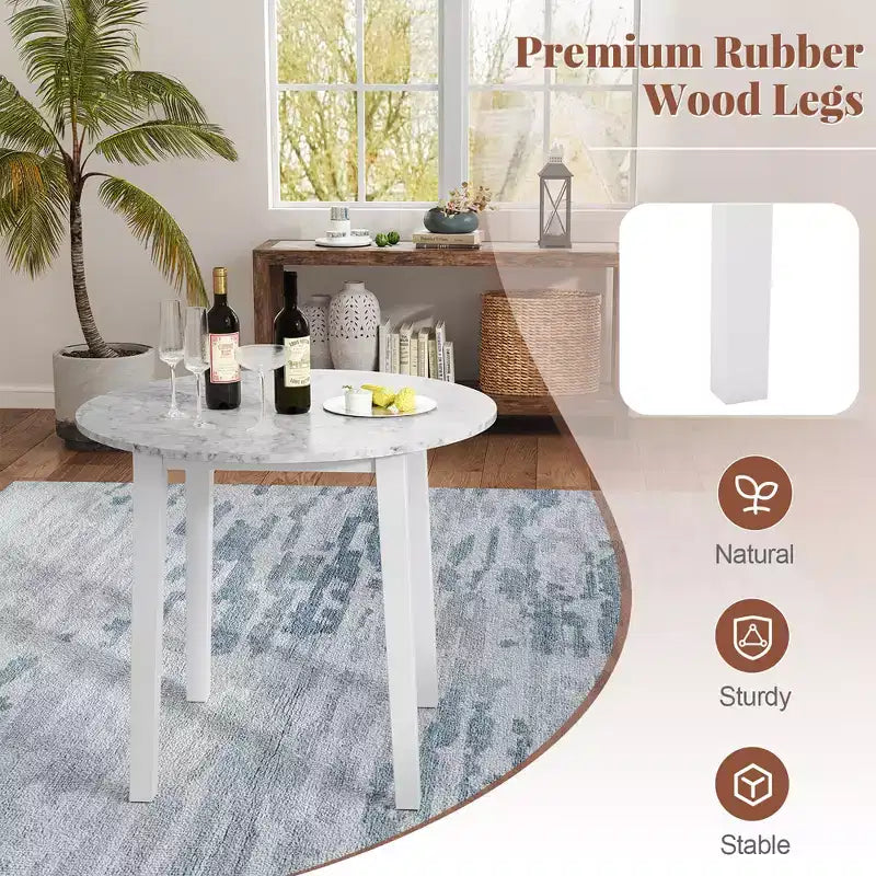 Costway 35 Kitchen Table Round Dining Table w/ Marble-textured Veneer Tabletop