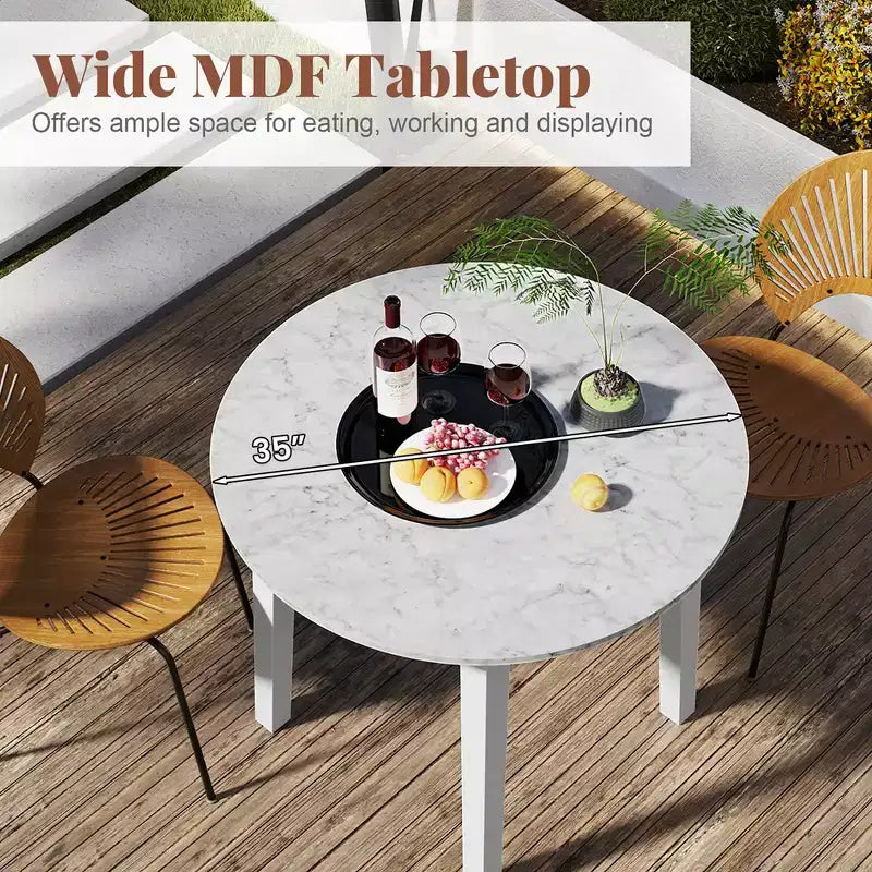 Costway 35 Kitchen Table Round Dining Table w/ Marble-textured Veneer Tabletop