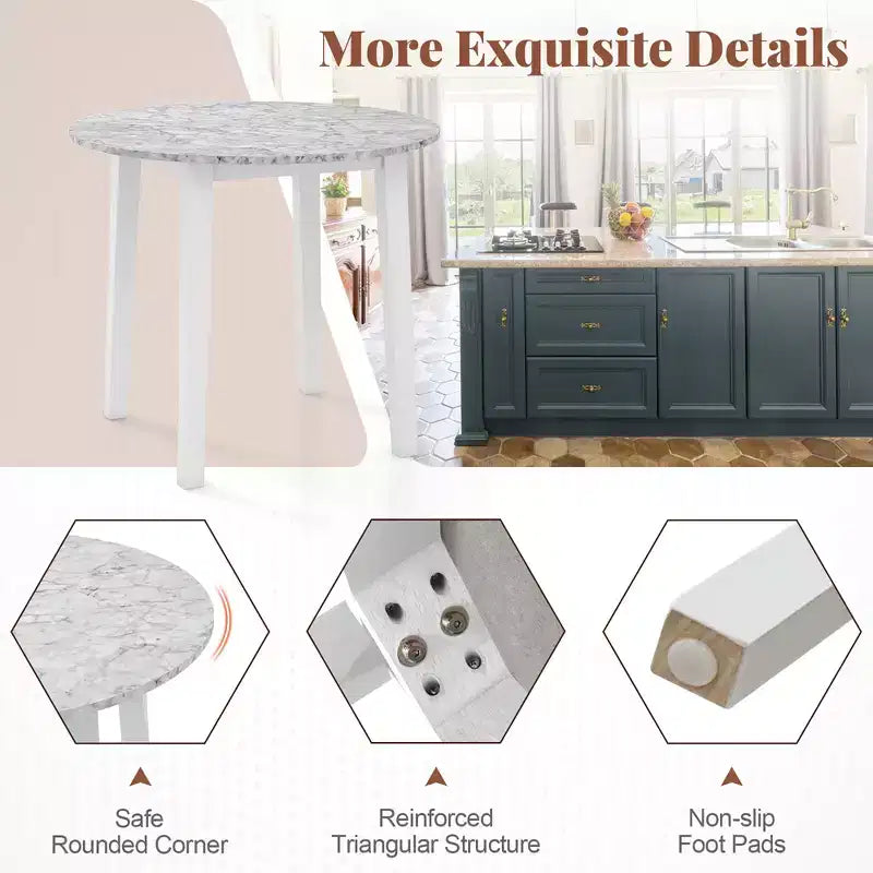 Costway 35 Kitchen Table Round Dining Table w/ Marble-textured Veneer Tabletop