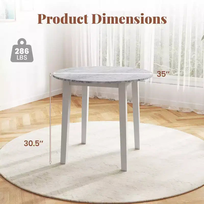 Costway 35 Kitchen Table Round Dining Table w/ Marble-textured Veneer Tabletop