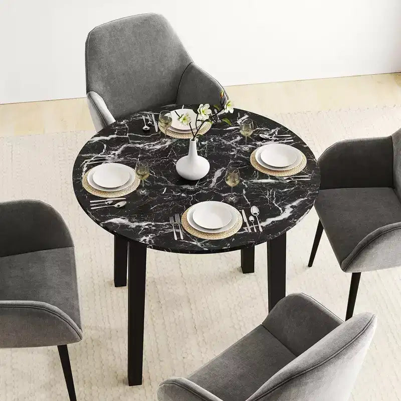 Costway 35 Kitchen Table Round Dining Table w/ Marble-textured Veneer Tabletop