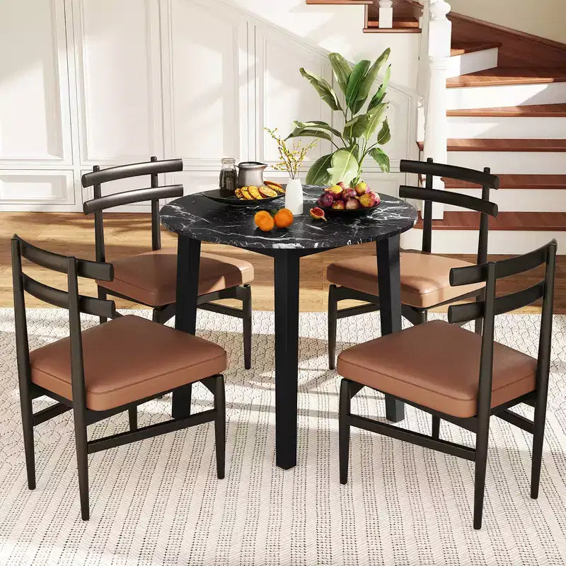 Costway 35 Kitchen Table Round Dining Table w/ Marble-textured Veneer Tabletop
