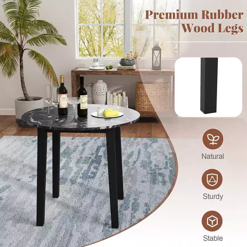 Costway 35 Kitchen Table Round Dining Table w/ Marble-textured Veneer Tabletop
