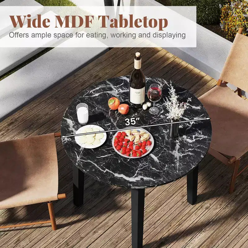 Costway 35 Kitchen Table Round Dining Table w/ Marble-textured Veneer Tabletop