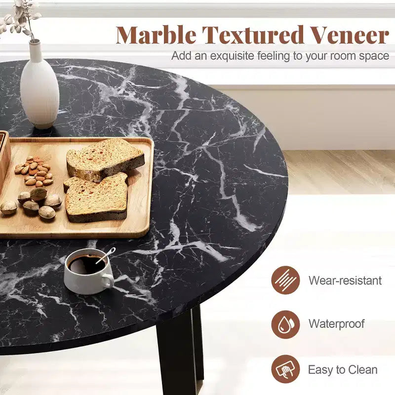 Costway 35 Kitchen Table Round Dining Table w/ Marble-textured Veneer Tabletop