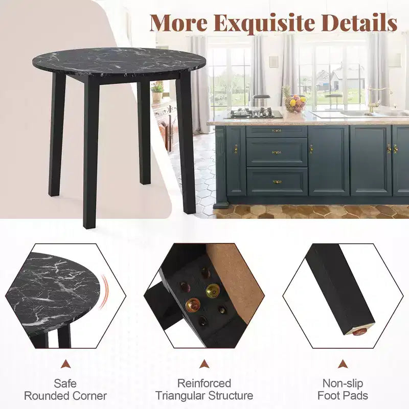 Costway 35 Kitchen Table Round Dining Table w/ Marble-textured Veneer Tabletop