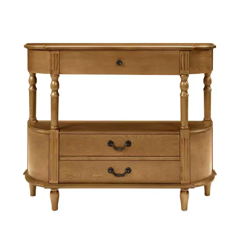 Luxystar 43'' Retro Curved Console Table with 3 Drawers and Storage Shelf for Living Room and Hallway, Brown