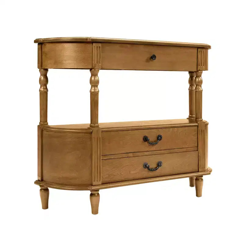 Luxystar 43'' Retro Curved Console Table with 3 Drawers and Storage Shelf for Living Room and Hallway, Brown