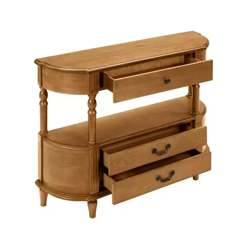 Luxystar 43'' Retro Curved Console Table with 3 Drawers and Storage Shelf for Living Room and Hallway, Brown