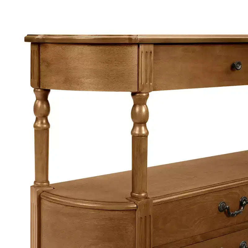 Luxystar 43'' Retro Curved Console Table with 3 Drawers and Storage Shelf for Living Room and Hallway, Brown