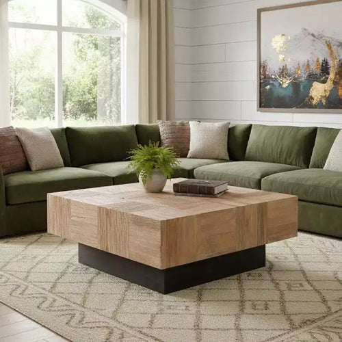 40 Brown and Black Solid Wood Square Block Coffee Table