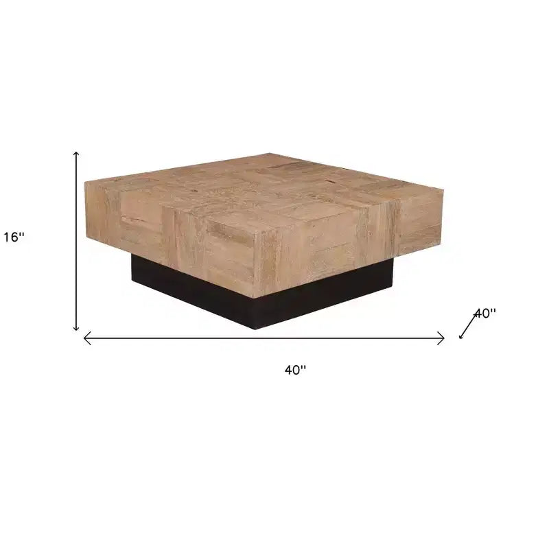 40 Brown and Black Solid Wood Square Block Coffee Table