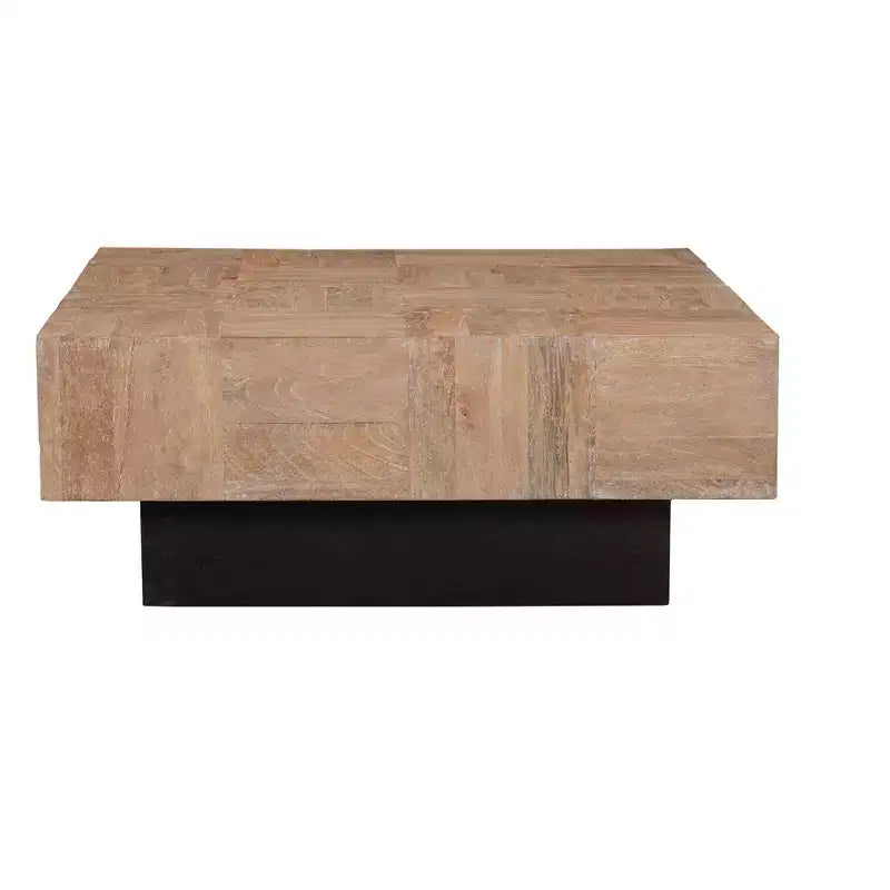 40 Brown and Black Solid Wood Square Block Coffee Table