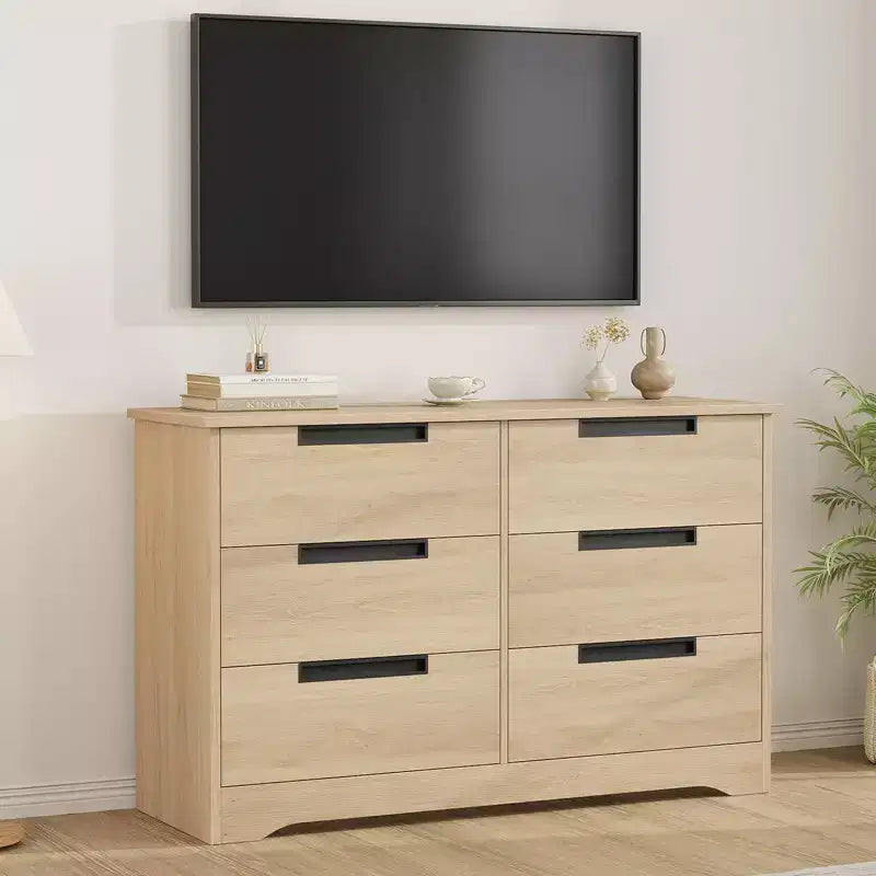 6 Drawer Dresser for Bedroom, Modern 6 Chest of Drawers with Embedded Handles Design, Wooden Dresser Organizer