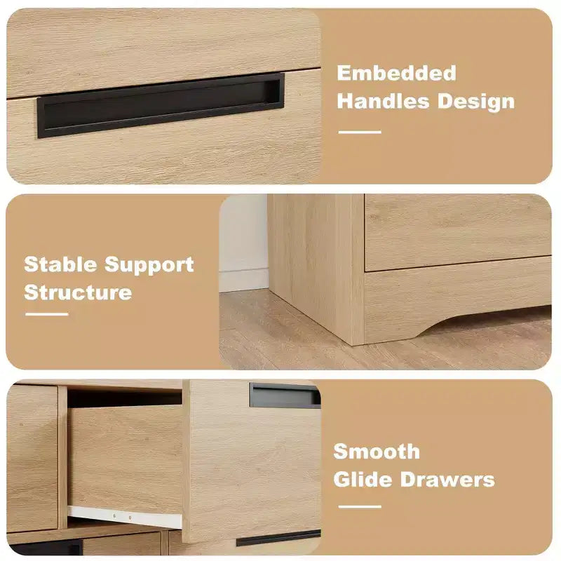 6 Drawer Dresser for Bedroom, Modern 6 Chest of Drawers with Embedded Handles Design, Wooden Dresser Organizer
