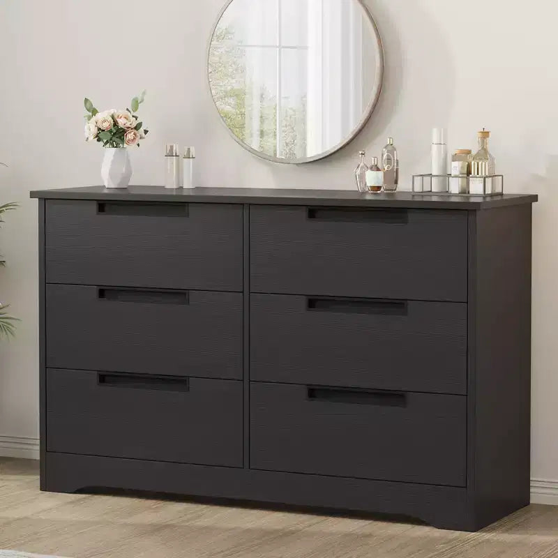 6 Drawer Dresser for Bedroom, Modern 6 Chest of Drawers with Embedded Handles Design, Wooden Dresser Organizer