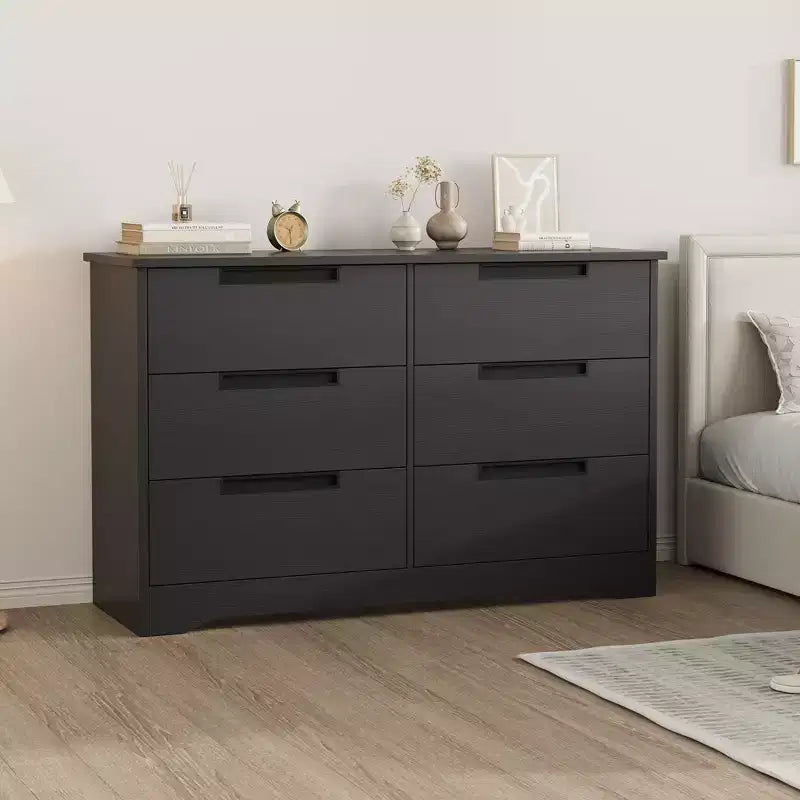 6 Drawer Dresser for Bedroom, Modern 6 Chest of Drawers with Embedded Handles Design, Wooden Dresser Organizer