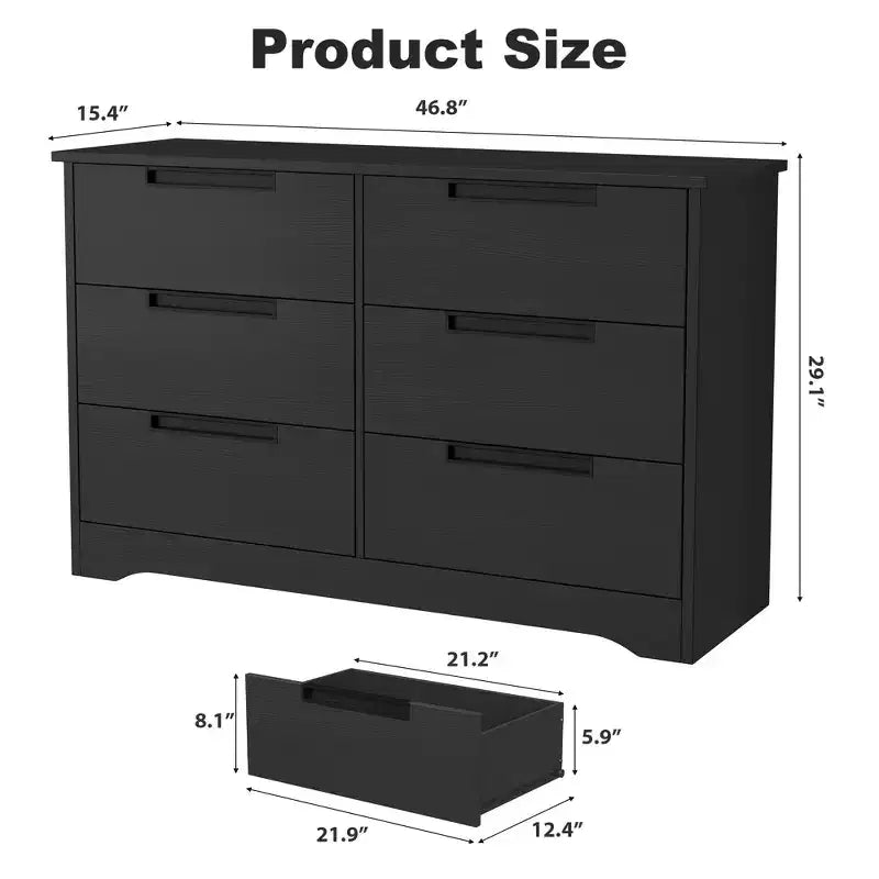 6 Drawer Dresser for Bedroom, Modern 6 Chest of Drawers with Embedded Handles Design, Wooden Dresser Organizer