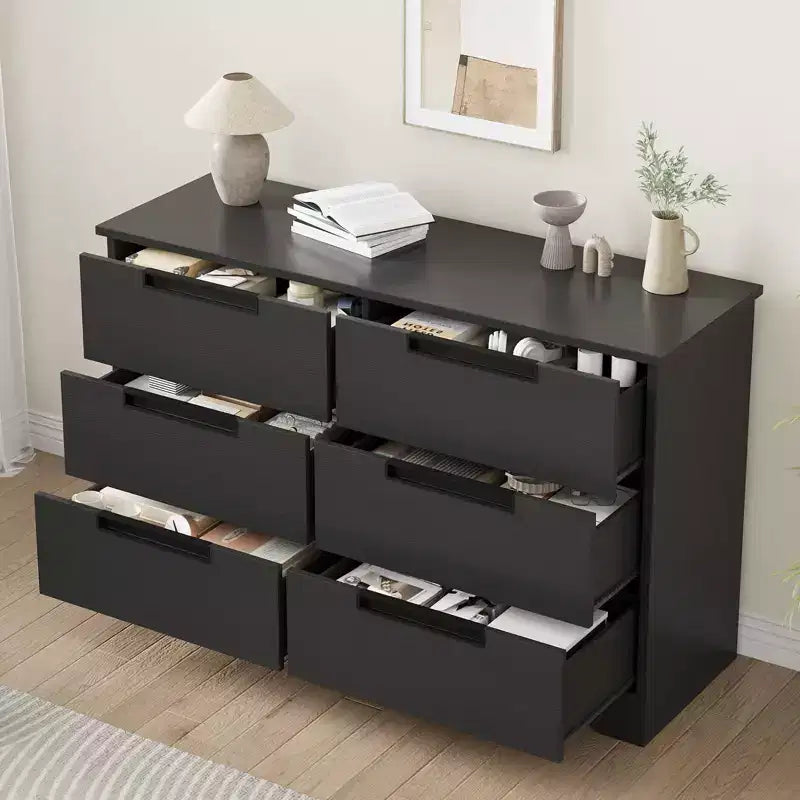 6 Drawer Dresser for Bedroom, Modern 6 Chest of Drawers with Embedded Handles Design, Wooden Dresser Organizer
