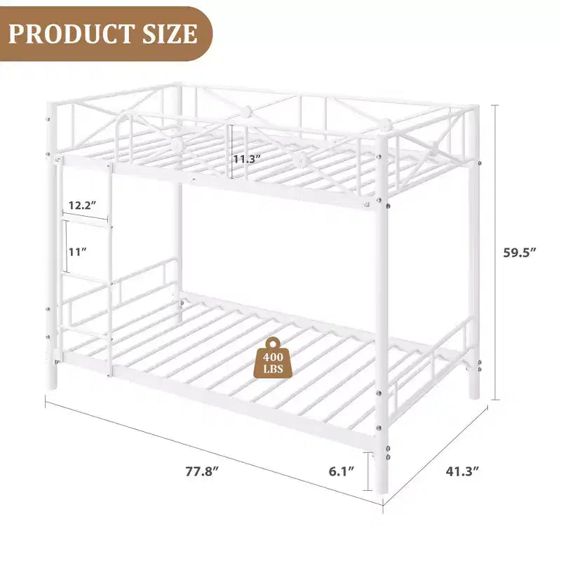 Metal Bunk Bed Twin Over Twin, Industrial Bunkbeds Heavy Duty Bed with Safety Guard Rails and Space-Saving Design, Steel Bed for School, Bedroom