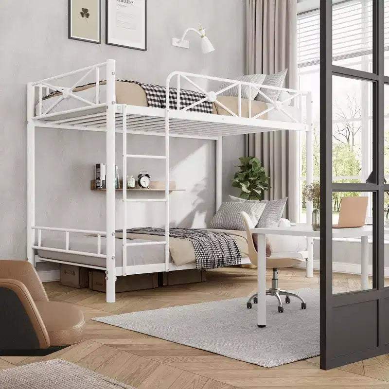 Metal Bunk Bed Twin Over Twin, Industrial Bunkbeds Heavy Duty Bed with Safety Guard Rails and Space-Saving Design, Steel Bed for School, Bedroom