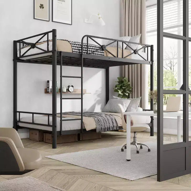 Metal Bunk Bed Twin Over Twin, Industrial Bunkbeds Heavy Duty Bed with Safety Guard Rails and Space-Saving Design, Steel Bed for School, Bedroom