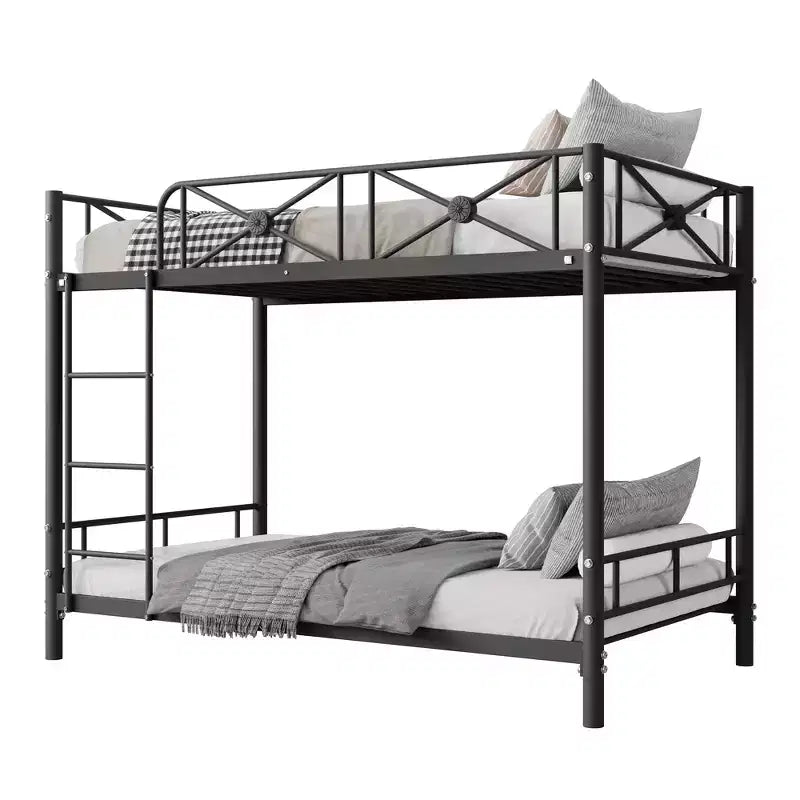 Metal Bunk Bed Twin Over Twin, Industrial Bunkbeds Heavy Duty Bed with Safety Guard Rails and Space-Saving Design, Steel Bed for School, Bedroom
