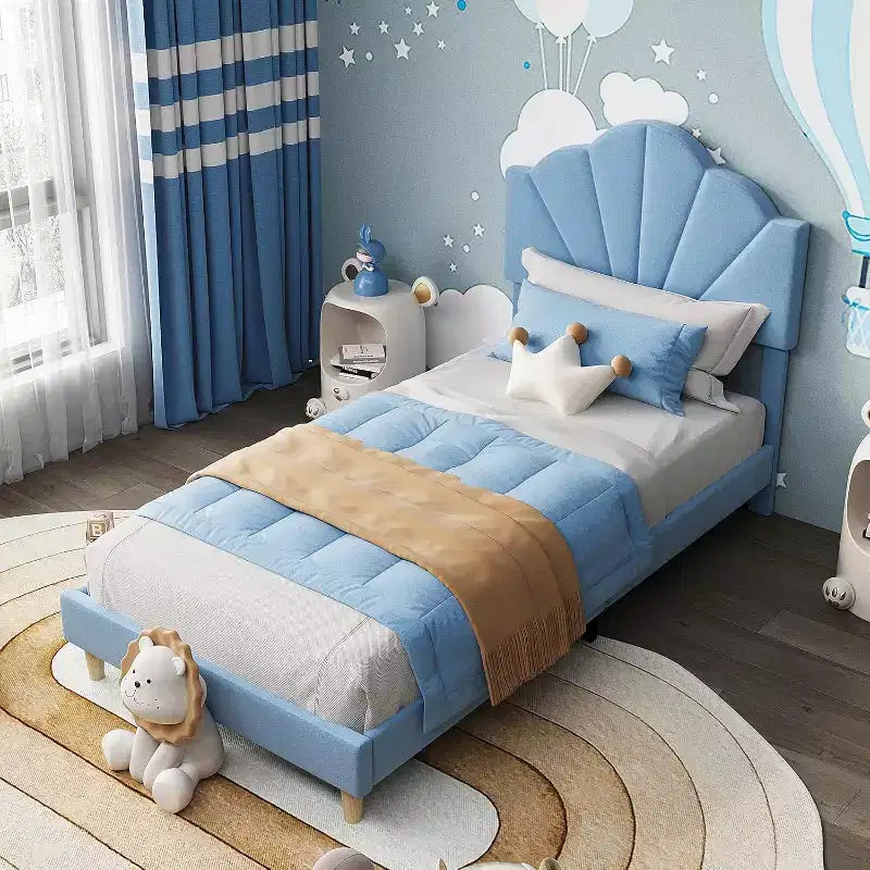 Girls' Bed Frame, Velvet Upholstered Platform Bed Frame with Height Adjustable Headboard for Boys & Girls, Wood Slat Support, Easy to Assemble