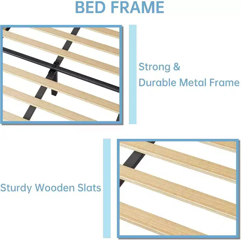 Girls' Bed Frame, Velvet Upholstered Platform Bed Frame with Height Adjustable Headboard for Boys & Girls, Wood Slat Support, Easy to Assemble
