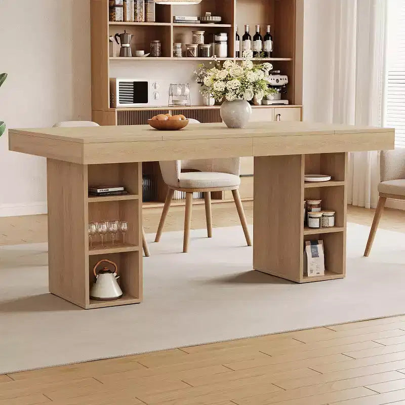 Dining Table for 6-8 with Dual Side Storage, 6 Ft Large Rectangular Dinner Table with Double Pedestal & Large Tabletop, Wooden Kitchen Table