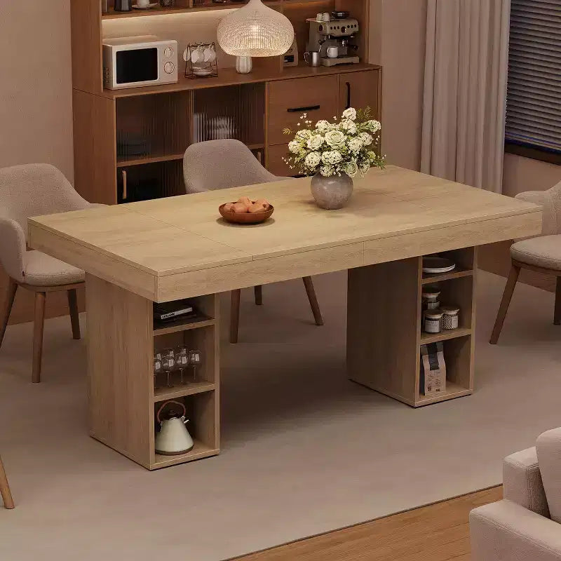 Dining Table for 6-8 with Dual Side Storage, 6 Ft Large Rectangular Dinner Table with Double Pedestal & Large Tabletop, Wooden Kitchen Table