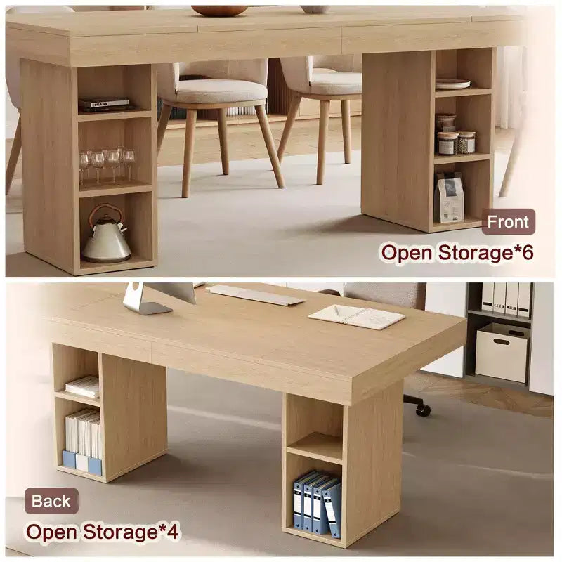 Dining Table for 6-8 with Dual Side Storage, 6 Ft Large Rectangular Dinner Table with Double Pedestal & Large Tabletop, Wooden Kitchen Table