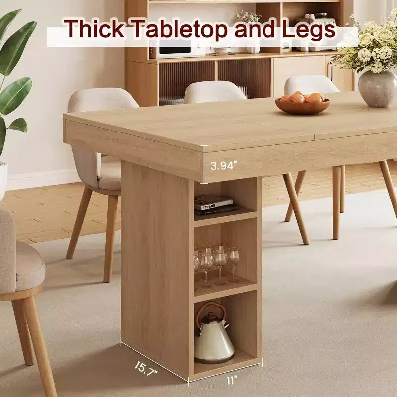 Dining Table for 6-8 with Dual Side Storage, 6 Ft Large Rectangular Dinner Table with Double Pedestal & Large Tabletop, Wooden Kitchen Table