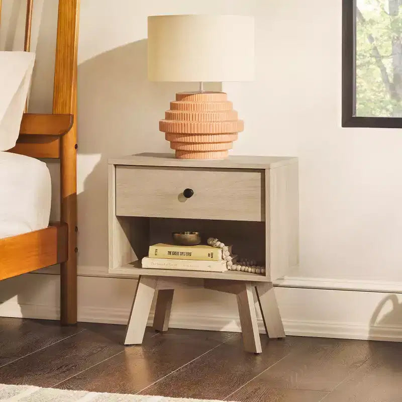 GDFStudio Alden Mid-Century Modern Nightstand with Open Cubby and Smooth-Glide Drawer