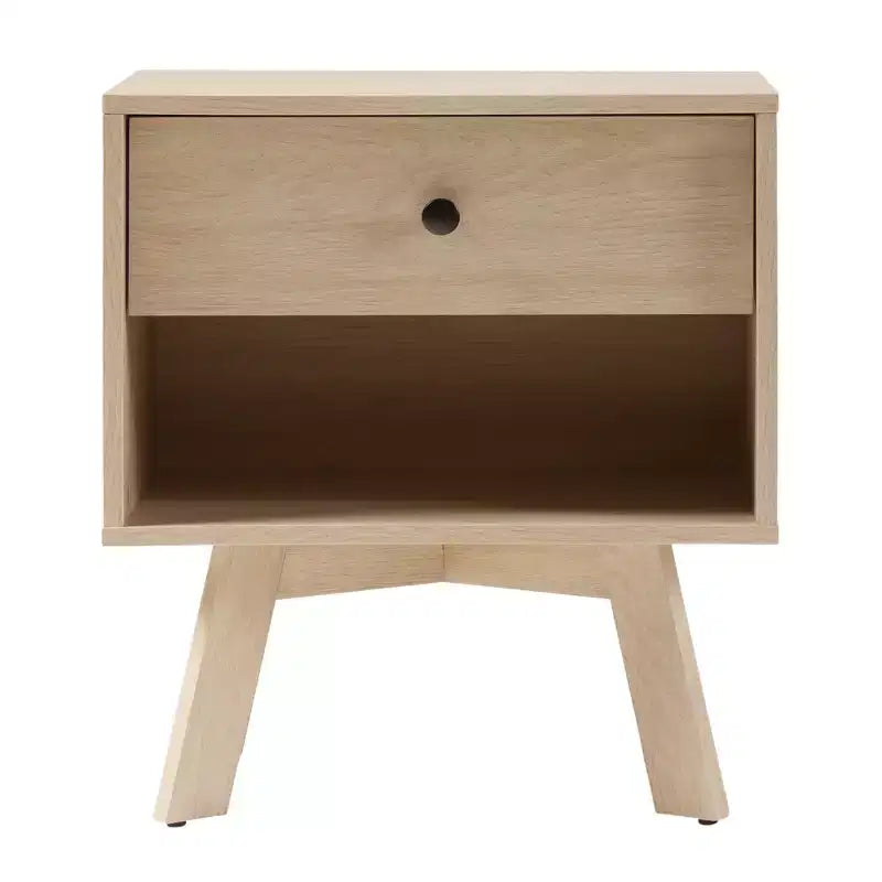 GDFStudio Alden Mid-Century Modern Nightstand with Open Cubby and Smooth-Glide Drawer