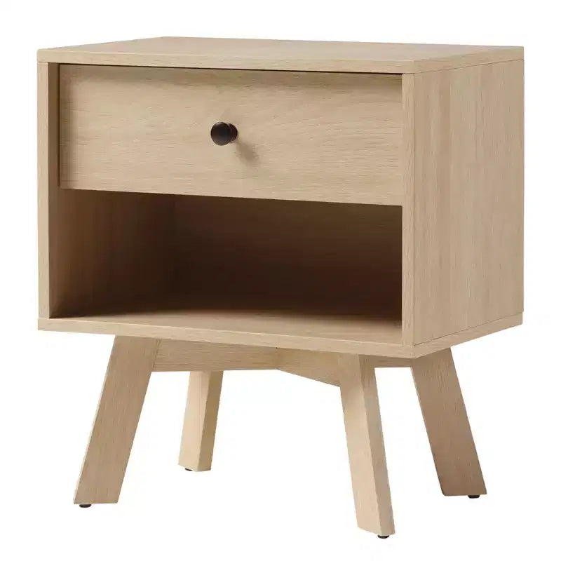 GDFStudio Alden Mid-Century Modern Nightstand with Open Cubby and Smooth-Glide Drawer
