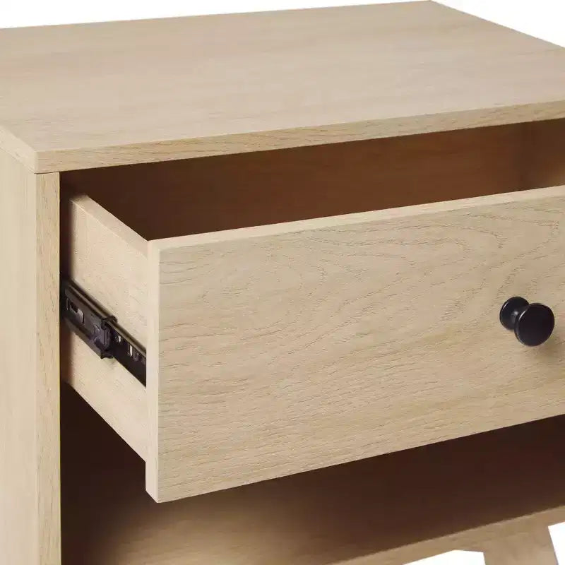 GDFStudio Alden Mid-Century Modern Nightstand with Open Cubby and Smooth-Glide Drawer