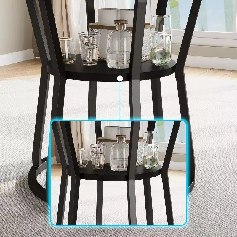 Round Dining Table for 4-6, 42 Farmhouse Kitchen Table with Storage, Circle Dinner Tables for Kitchen, Dining Room, Living Room, Apartment