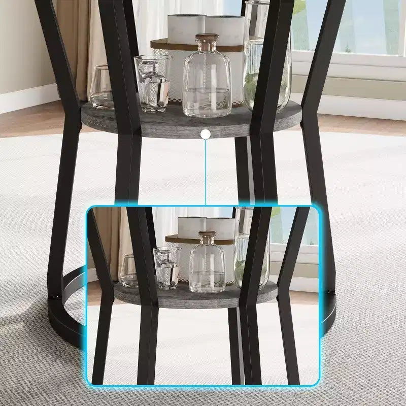 Round Dining Table for 4-6, 42 Farmhouse Kitchen Table with Storage, Circle Dinner Tables for Kitchen, Dining Room, Living Room, Apartment