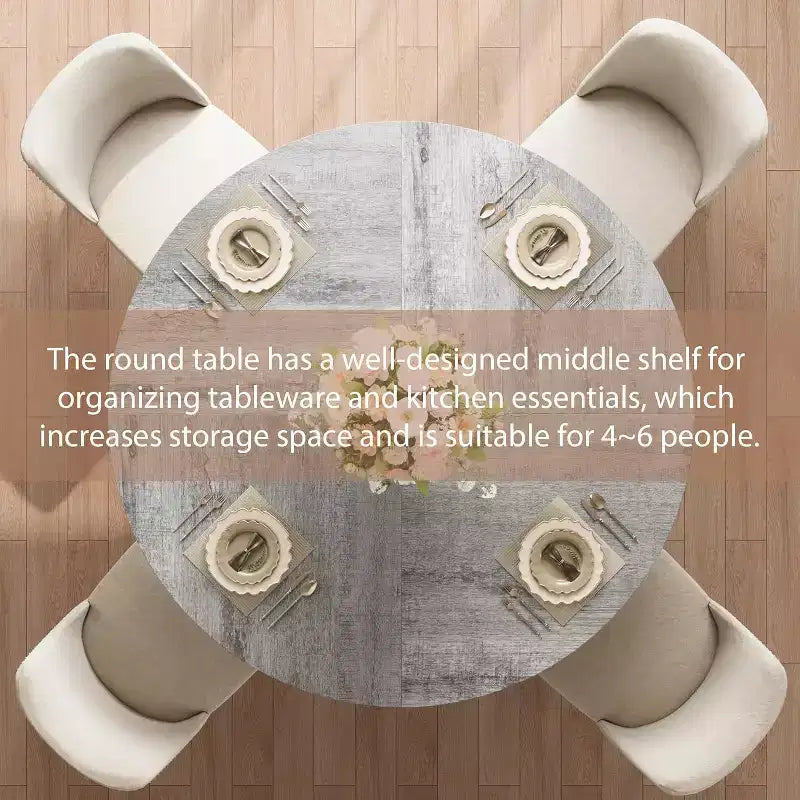 Round Dining Table for 4-6, 42 Farmhouse Kitchen Table with Storage, Circle Dinner Tables for Kitchen, Dining Room, Living Room, Apartment