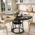 Round Dining Table for 4-6, 42 Farmhouse Kitchen Table with Storage, Circle Dinner Tables for Kitchen, Dining Room, Living Room, Apartment