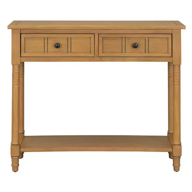 35.4 Traditional Console Table with Drawers and Shelf, Vintage Pine Entryway Table, Compact Sofa Table for Living Room or Hallway-Panipeachy