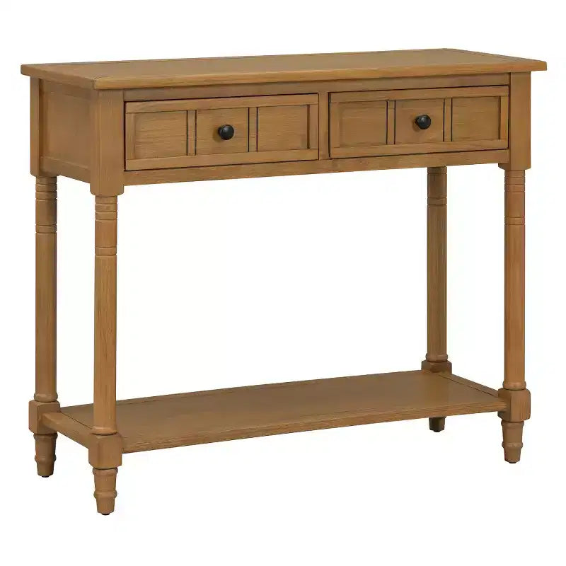 35.4 Traditional Console Table with Drawers and Shelf, Vintage Pine Entryway Table, Compact Sofa Table for Living Room or Hallway-Panipeachy