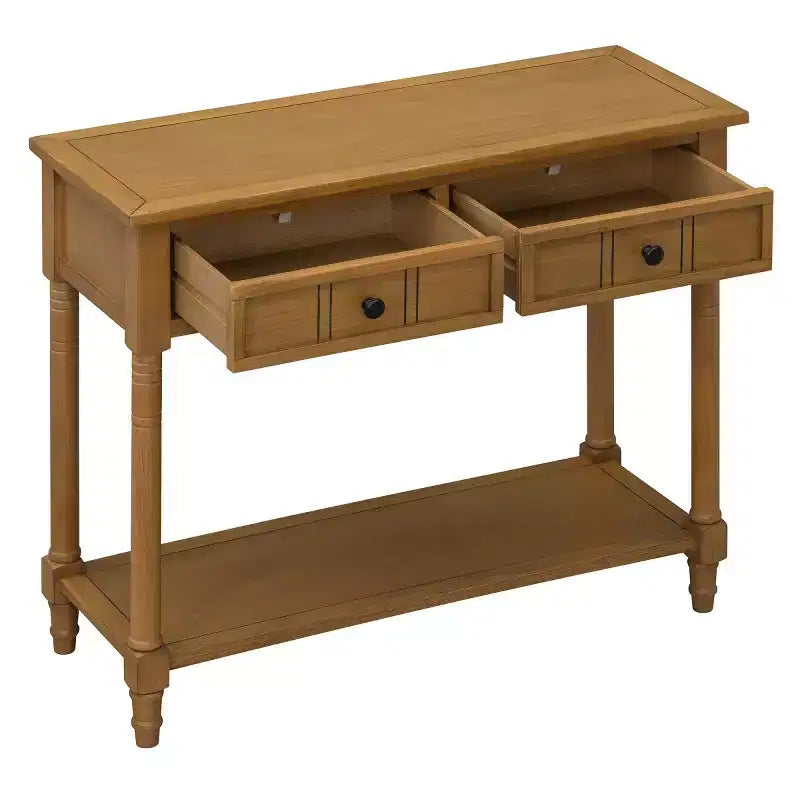 35.4 Traditional Console Table with Drawers and Shelf, Vintage Pine Entryway Table, Compact Sofa Table for Living Room or Hallway-Panipeachy