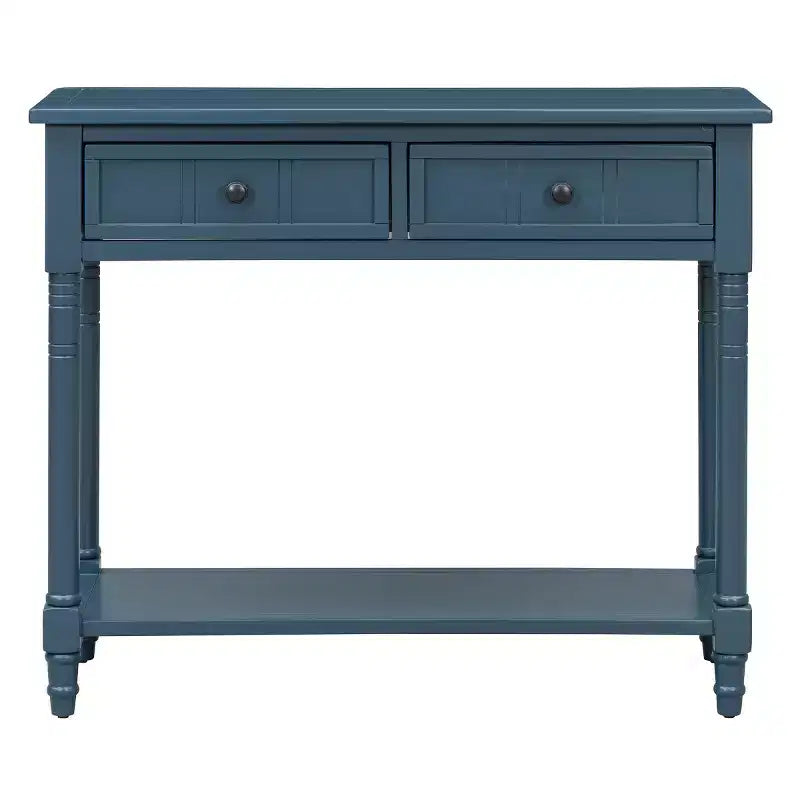 35.4 Traditional Console Table with Drawers and Shelf, Vintage Pine Entryway Table, Compact Sofa Table for Living Room or Hallway-Panipeachy