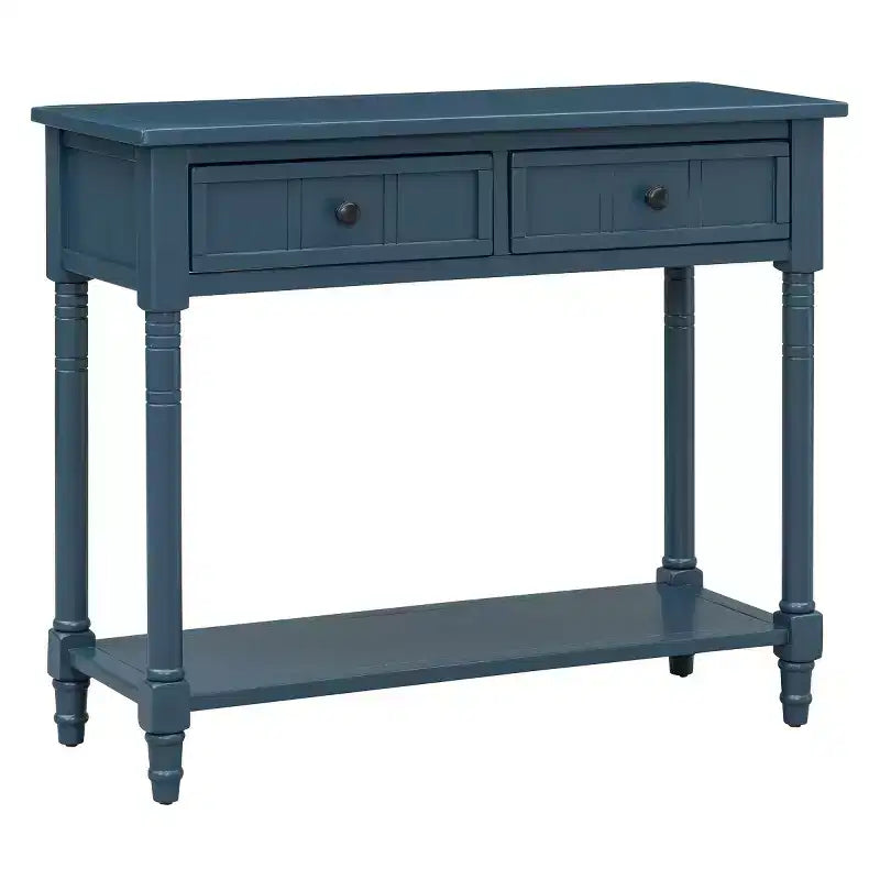 35.4 Traditional Console Table with Drawers and Shelf, Vintage Pine Entryway Table, Compact Sofa Table for Living Room or Hallway-Panipeachy