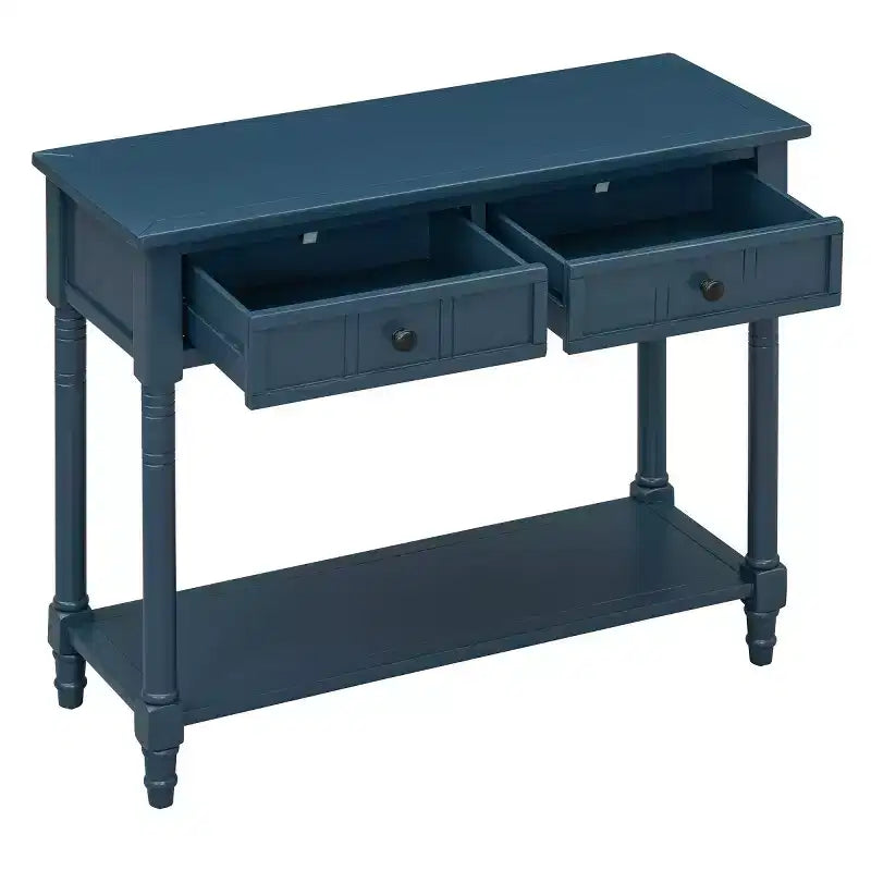 35.4 Traditional Console Table with Drawers and Shelf, Vintage Pine Entryway Table, Compact Sofa Table for Living Room or Hallway-Panipeachy